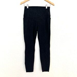 Womens Spyder Active Black Workout leggings Sz M Two Pockets Crackle HighWaist